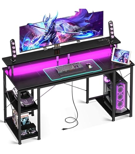 Amazon | CubiCubi ゲーミングデスク 幅120cm*奥行き60cm LED付き 炭素